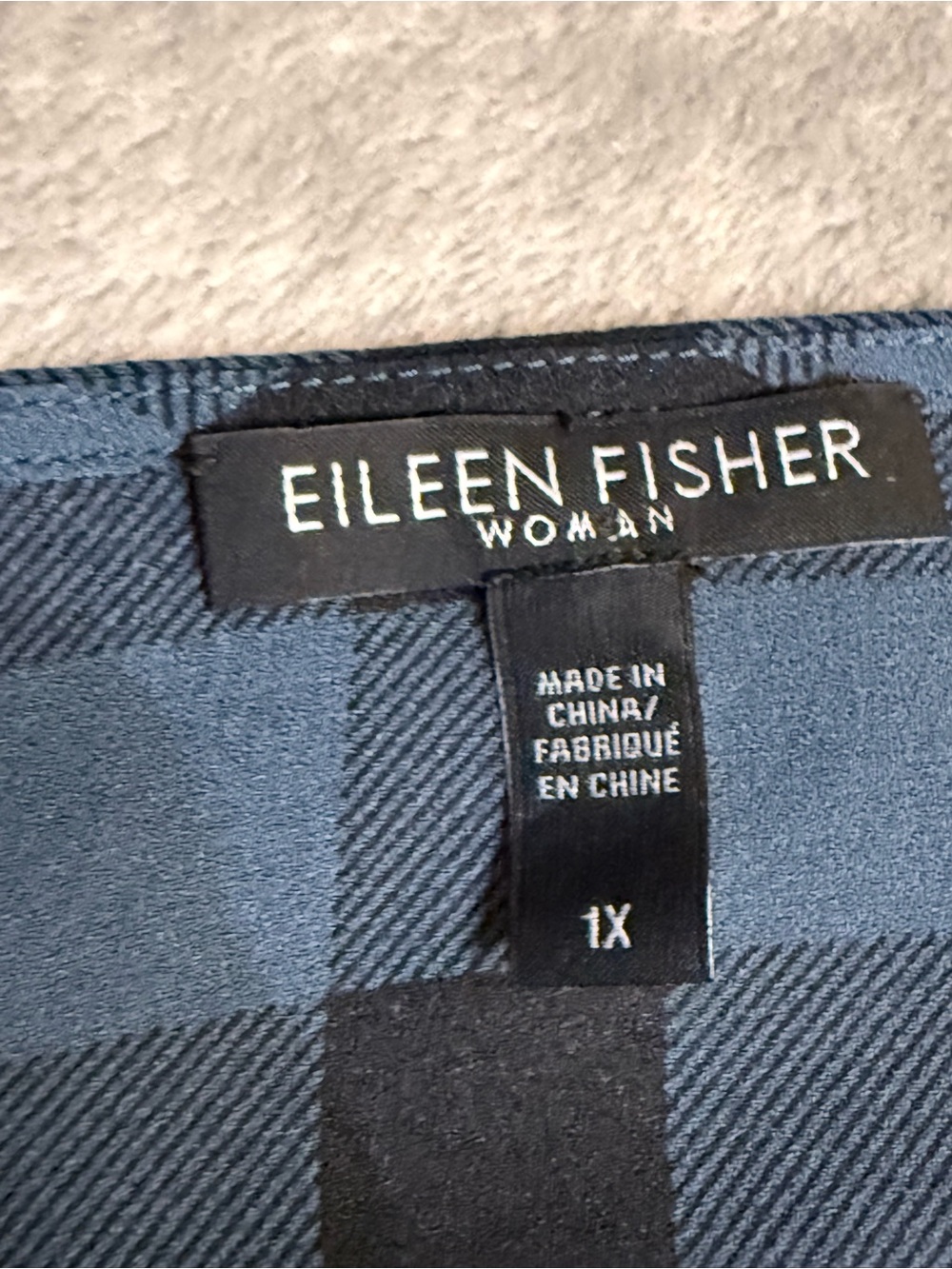 Eileen Fisher Women’s 1X Buffalo Check Black and Blue Tunic 100% Silk - Picture 3 of 10